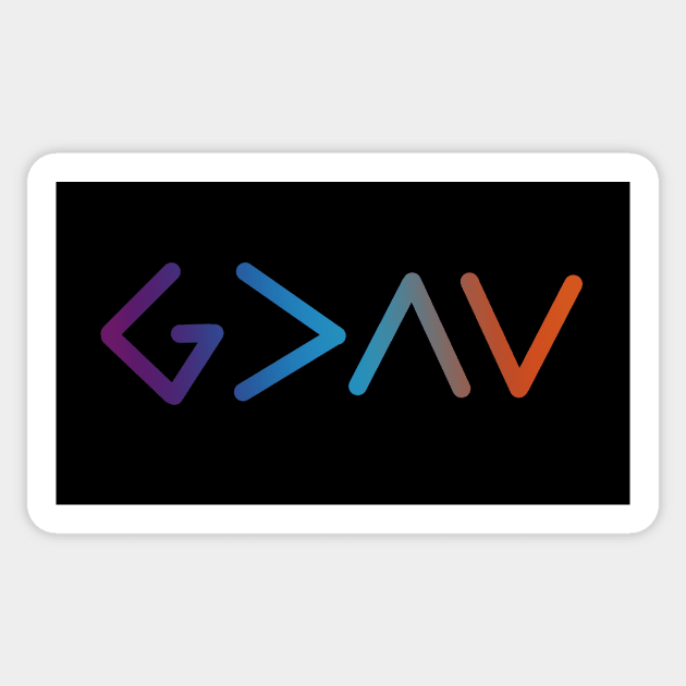 God is greater than the highs and the lows from Romans 8:28, gradient text Sticker by Selah Shop